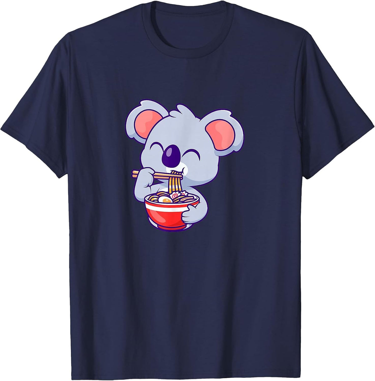 Koala Eating Ramen Noodles Cute Funny Koala Eating Noodles T-Shirt - Navy Blue