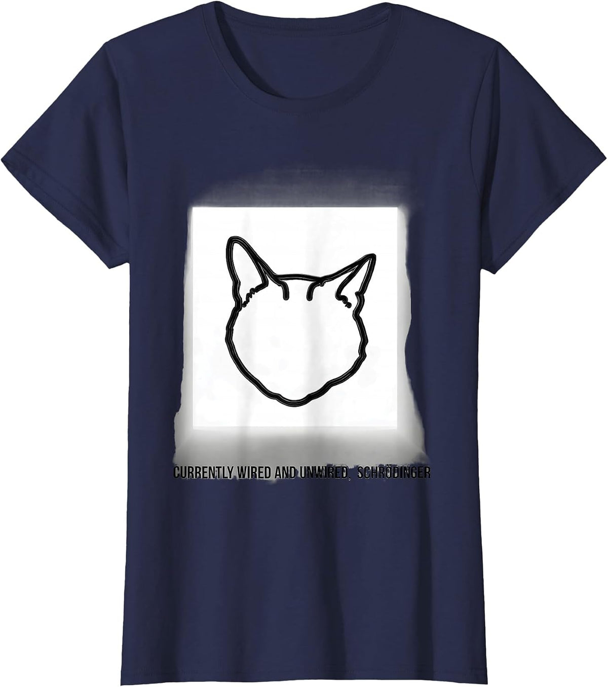 Women's Currently Wired And Unwired, Schrödinger Science Enthusiast T-Shirt - Navy Blue