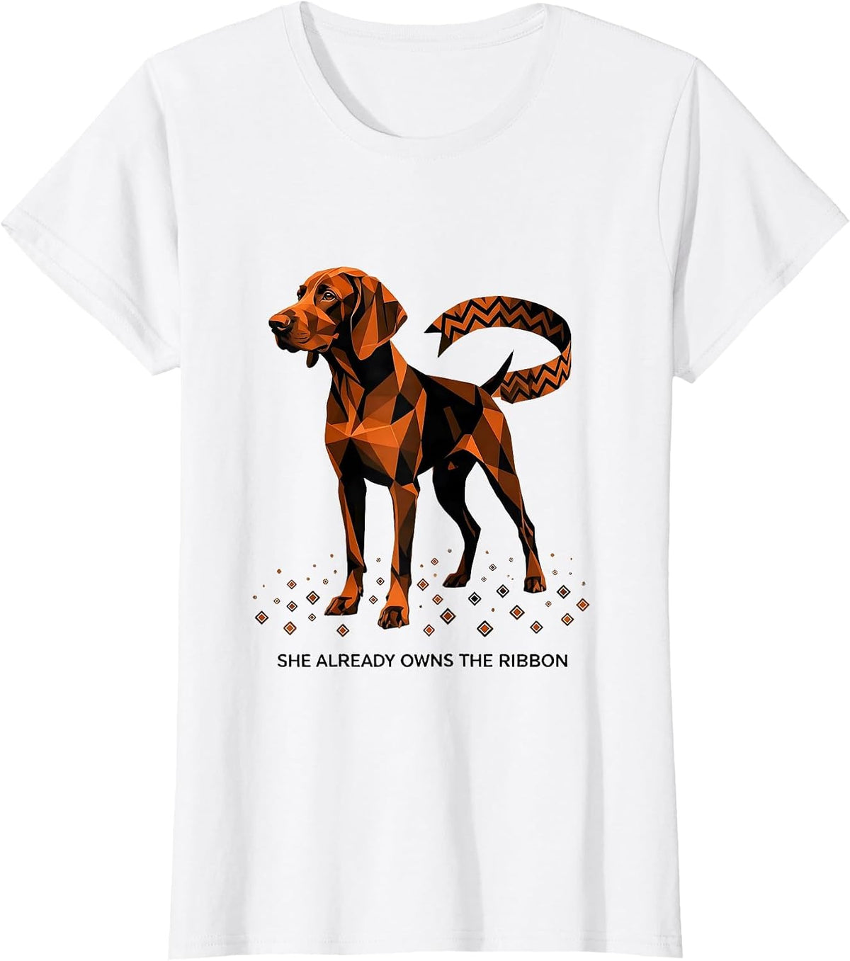 Women's She Already Owns The Ribbon Geometric Vizsla Christmas Dog T-Shirt - White