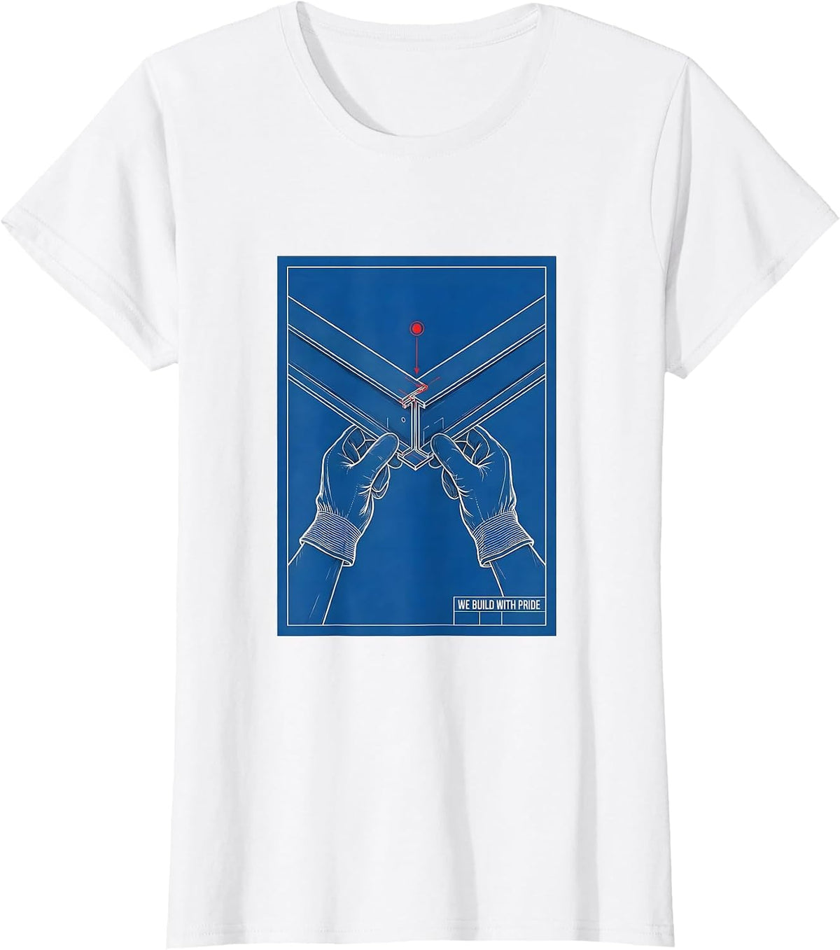 We Build With Pride Technical Blueprint Labor Day Union T-Shirt - White