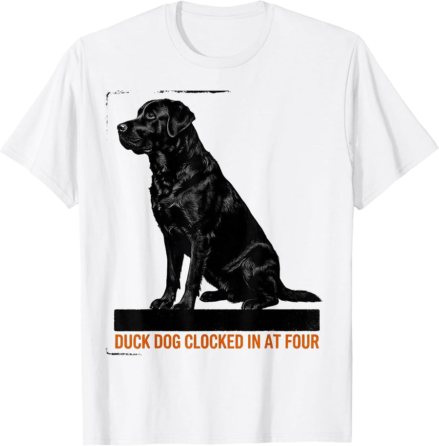 Men's Duck Dog Clocked In At Four Brutalist Hunting Dad Gift T-Shirt - White