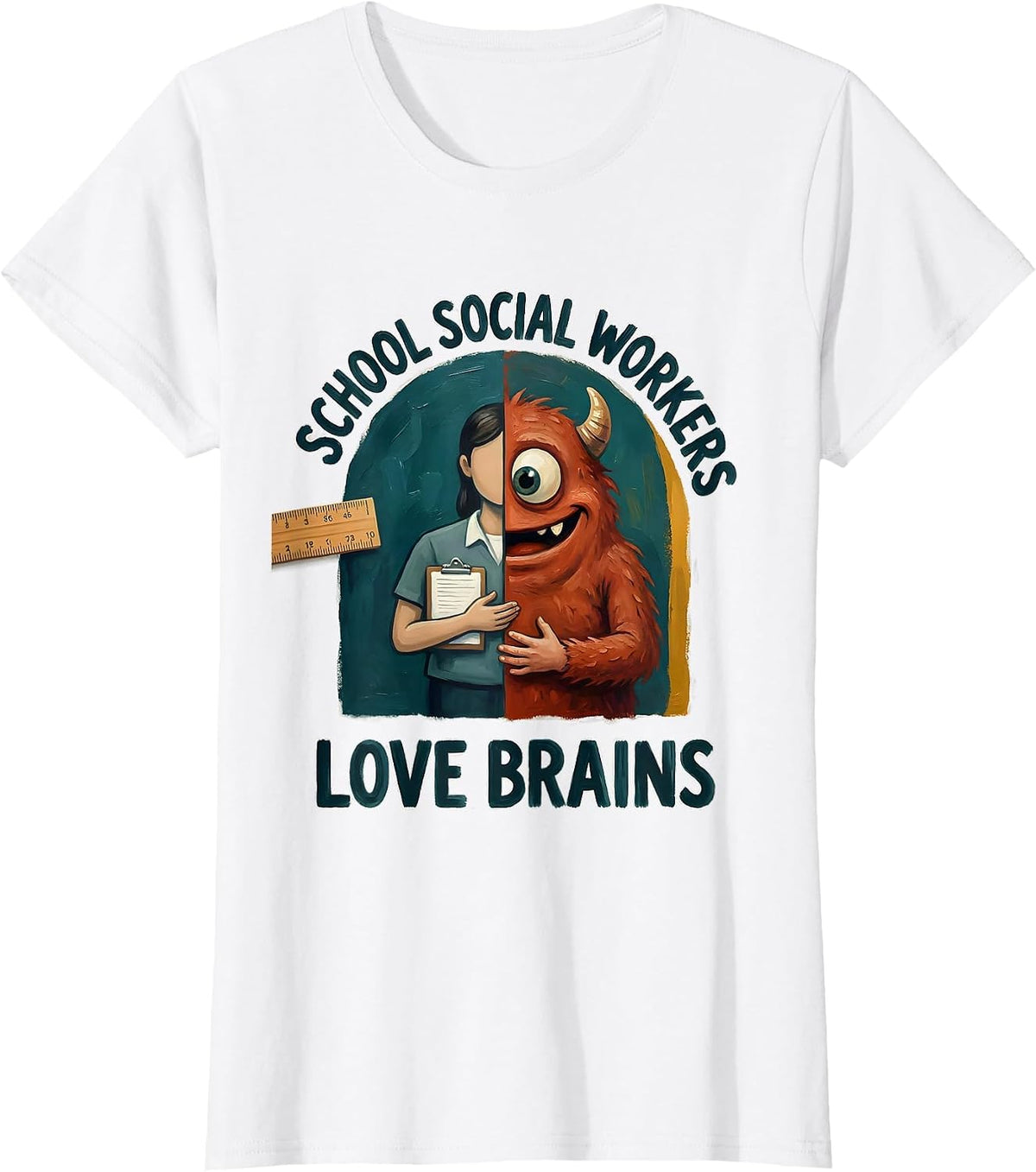 School Social Workers Love Brains Storybook Halloween T-Shirt - White