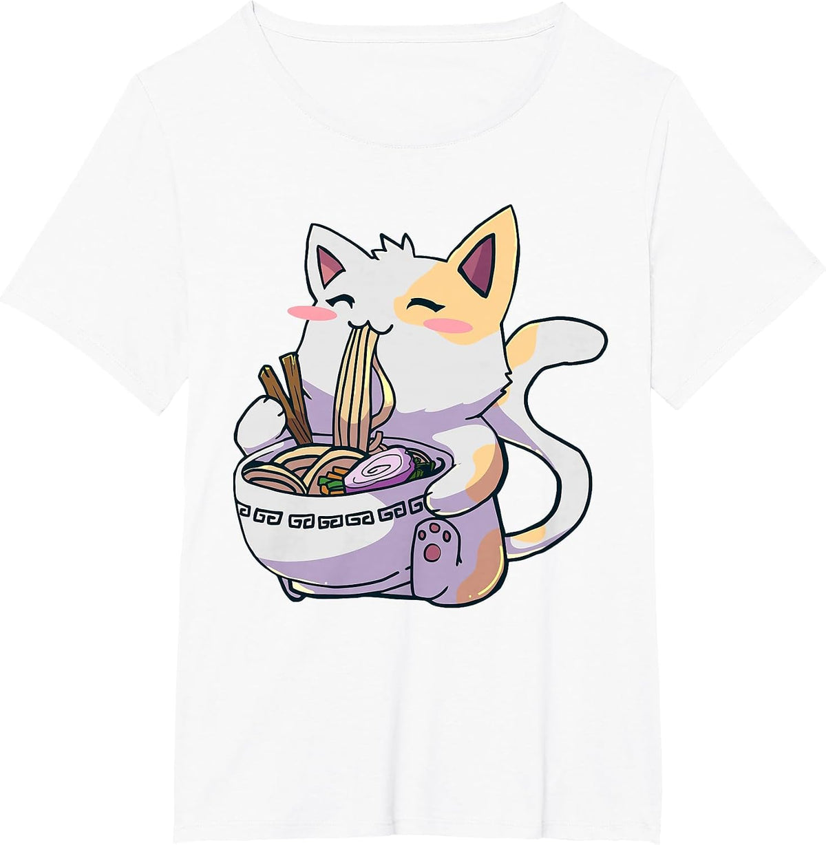 Ramen Cat Kawaii Anime Japanese Kawaii Neko T-Shirt - White