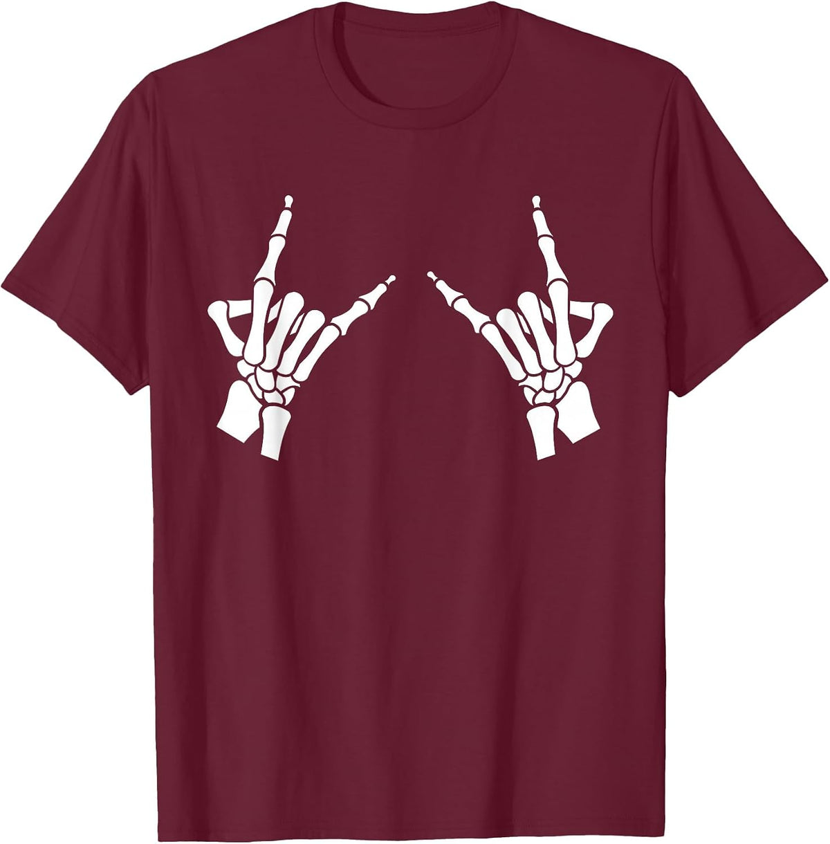 Skeleton Metal Hands T-Shirt Gothic Goth T-Shirt - Burgundy