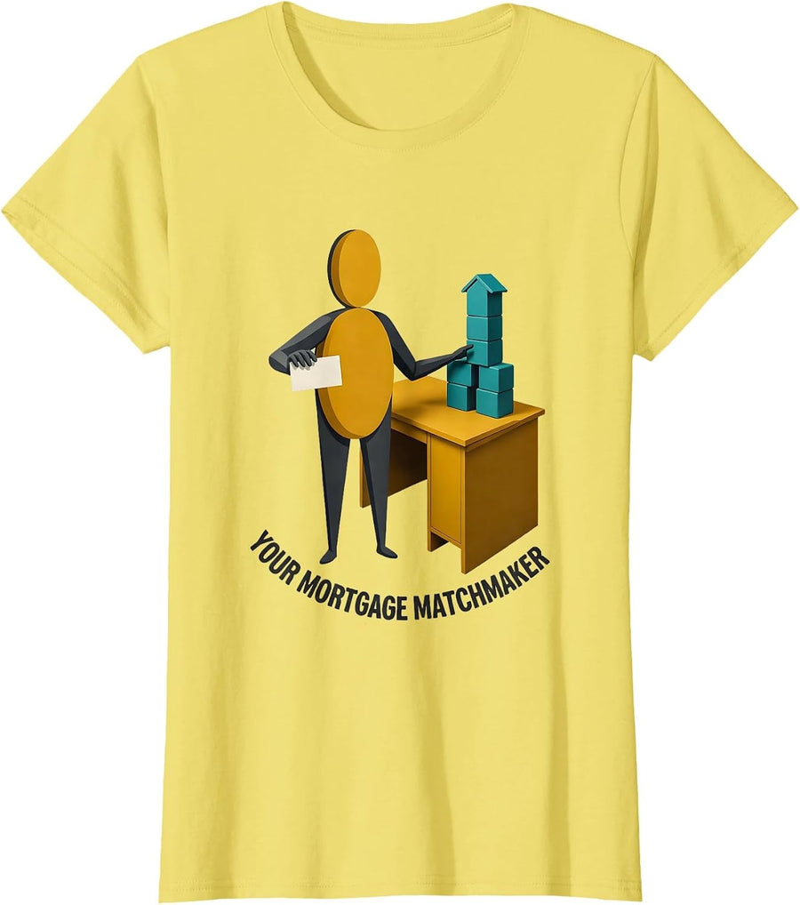 Women's Your Mortgage Matchmaker Midcentury Modern Realtor Humor T-Shirt - Lemon Yellow