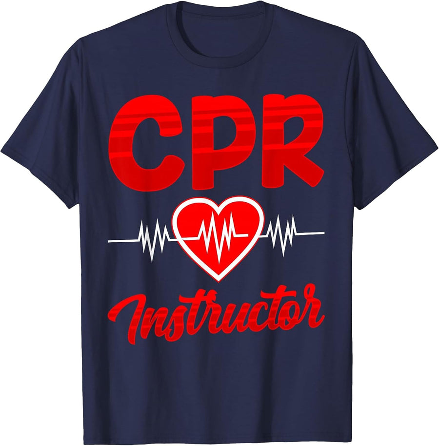 CPR Instructor Course Coach Care Emergency First Aid T-Shirt - Navy Blue