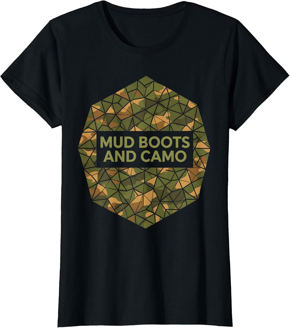 Mud Boots and Camo Outdoor Hunting Design T-Shirt - Black