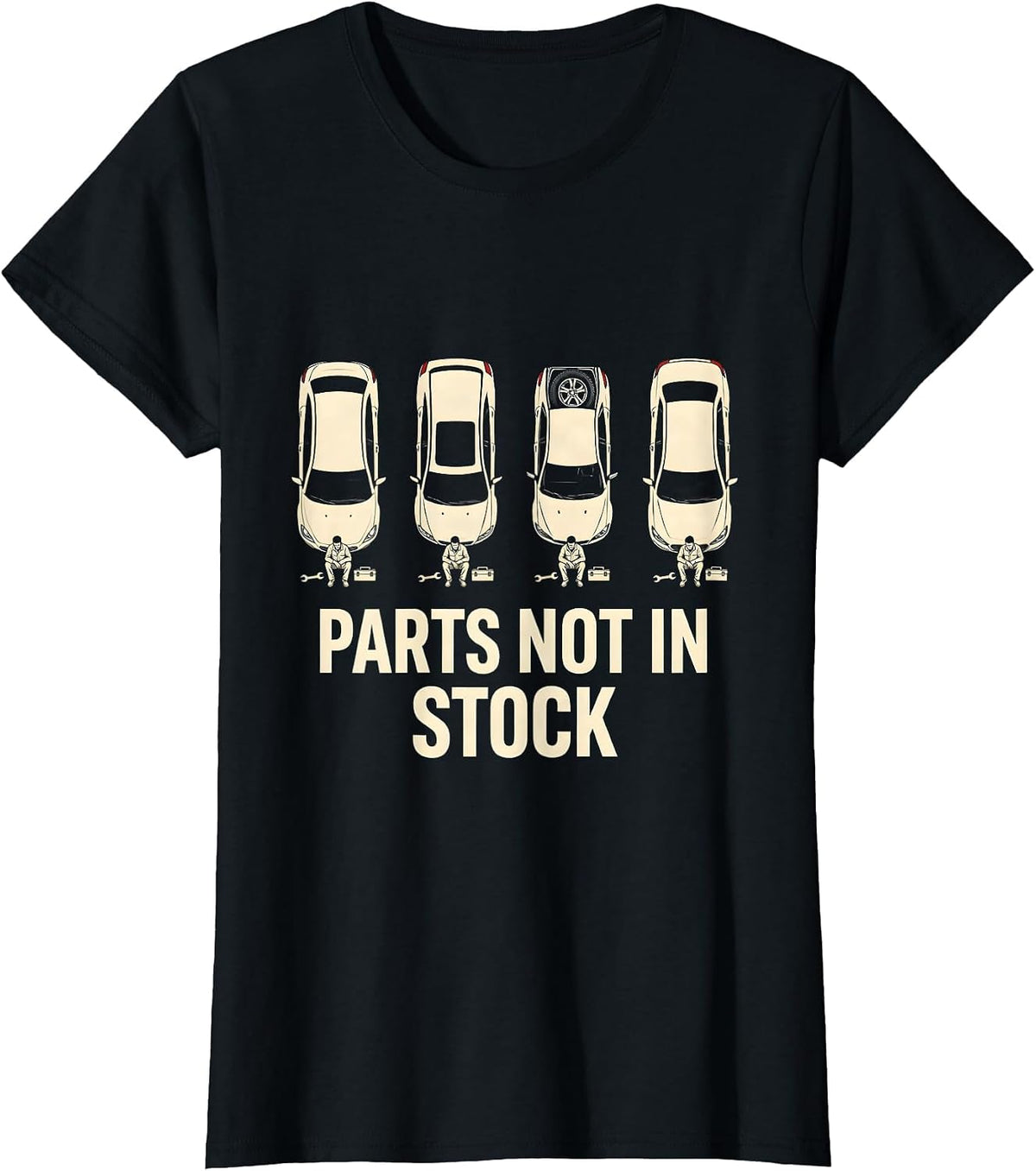 Women's PARTS NOT IN STOCK Funny Mechanic Skeleton Auto Repair Gift T-Shirt - Black