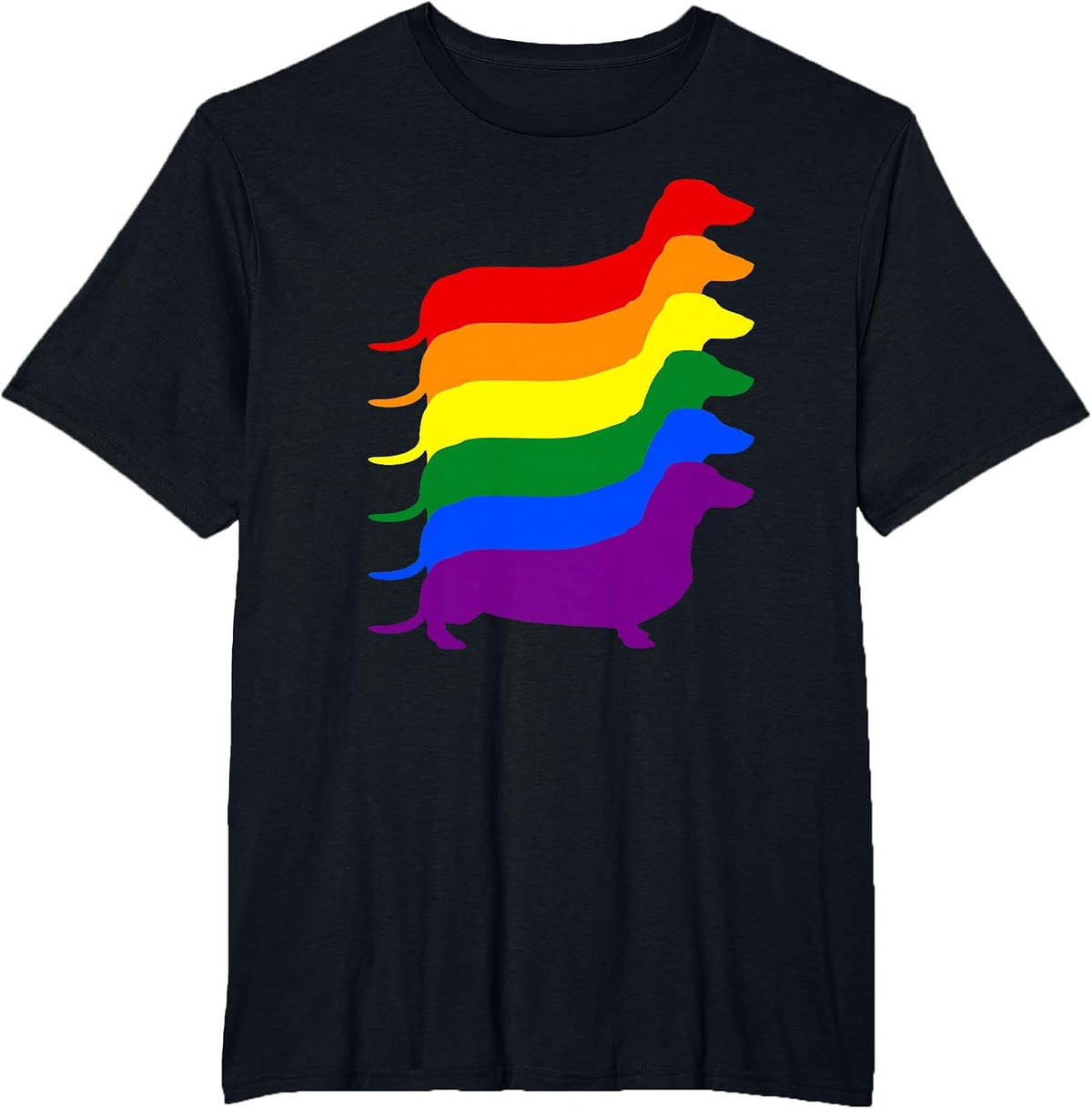 Gay Pride Dachshund LGBT Rainbow Flag Awareness T-Shirt - Black