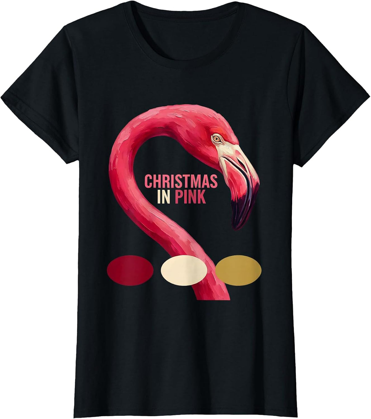 Christmas in Pink Pink Flamingo Christmas Novelty Humor T-Shirt - Black