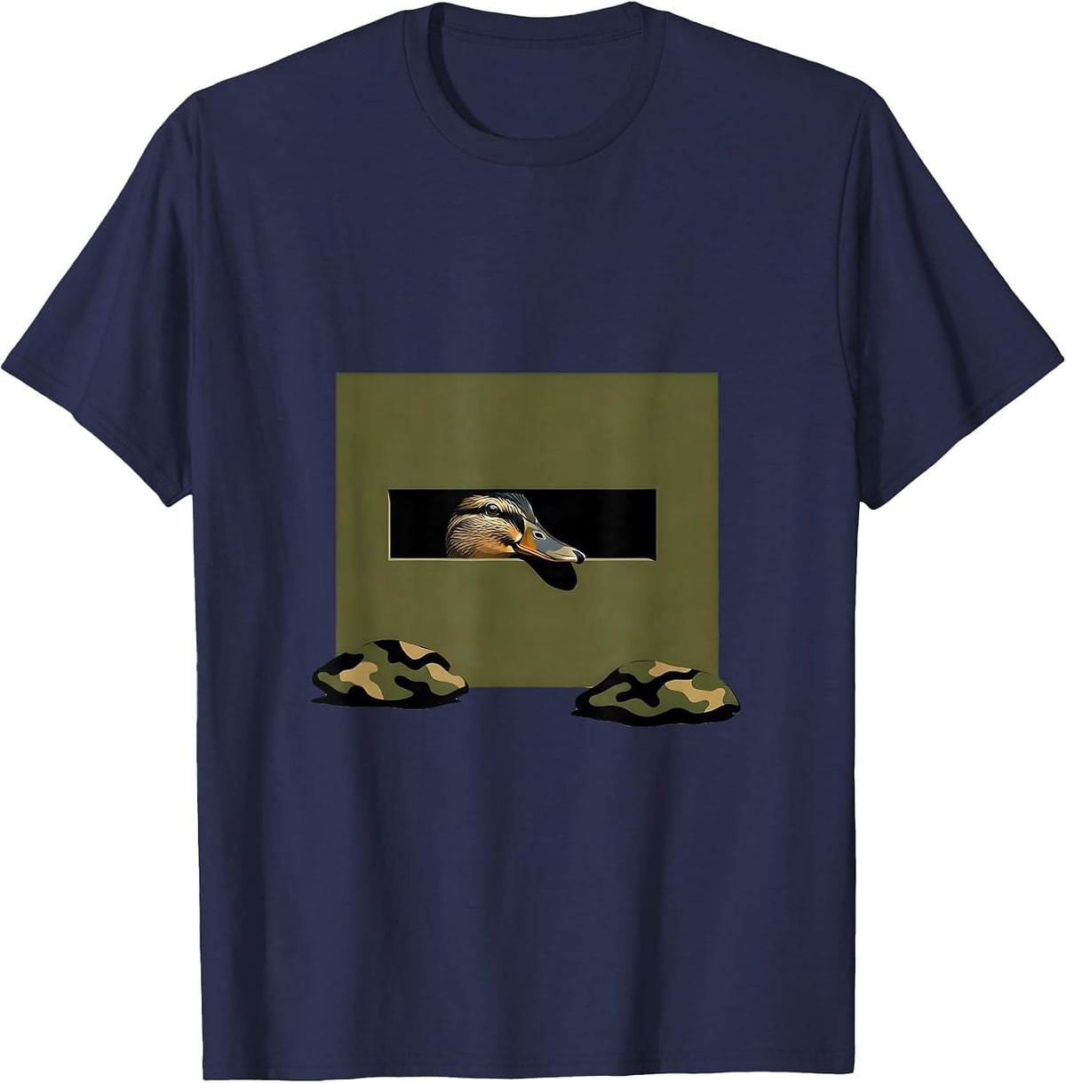 Narrow Eye Gap Camo Duck Outdoor Humor T-Shirt - Navy Blue