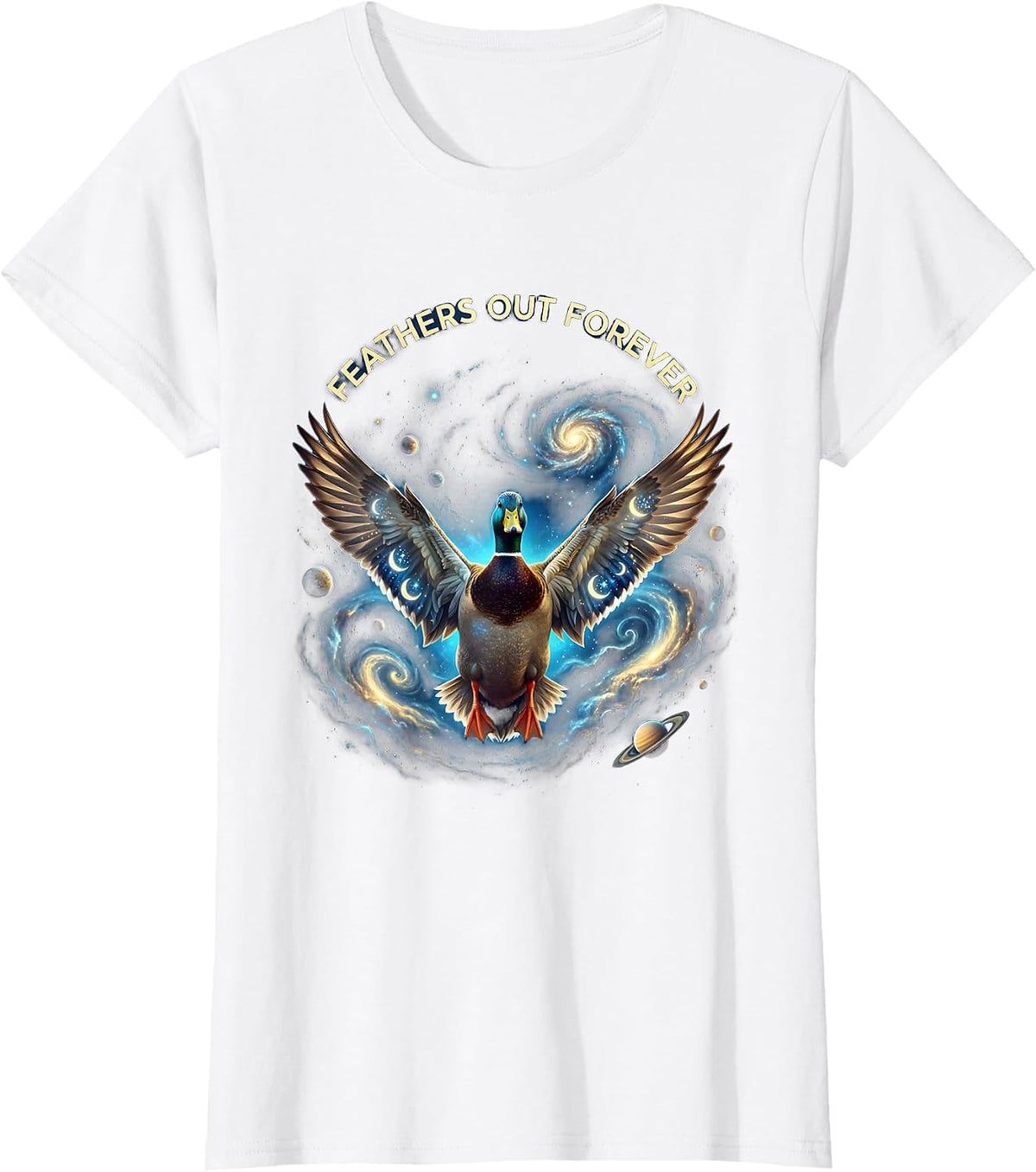 Women's Feathers Out Forever Duck Graphic Design T-Shirt - White