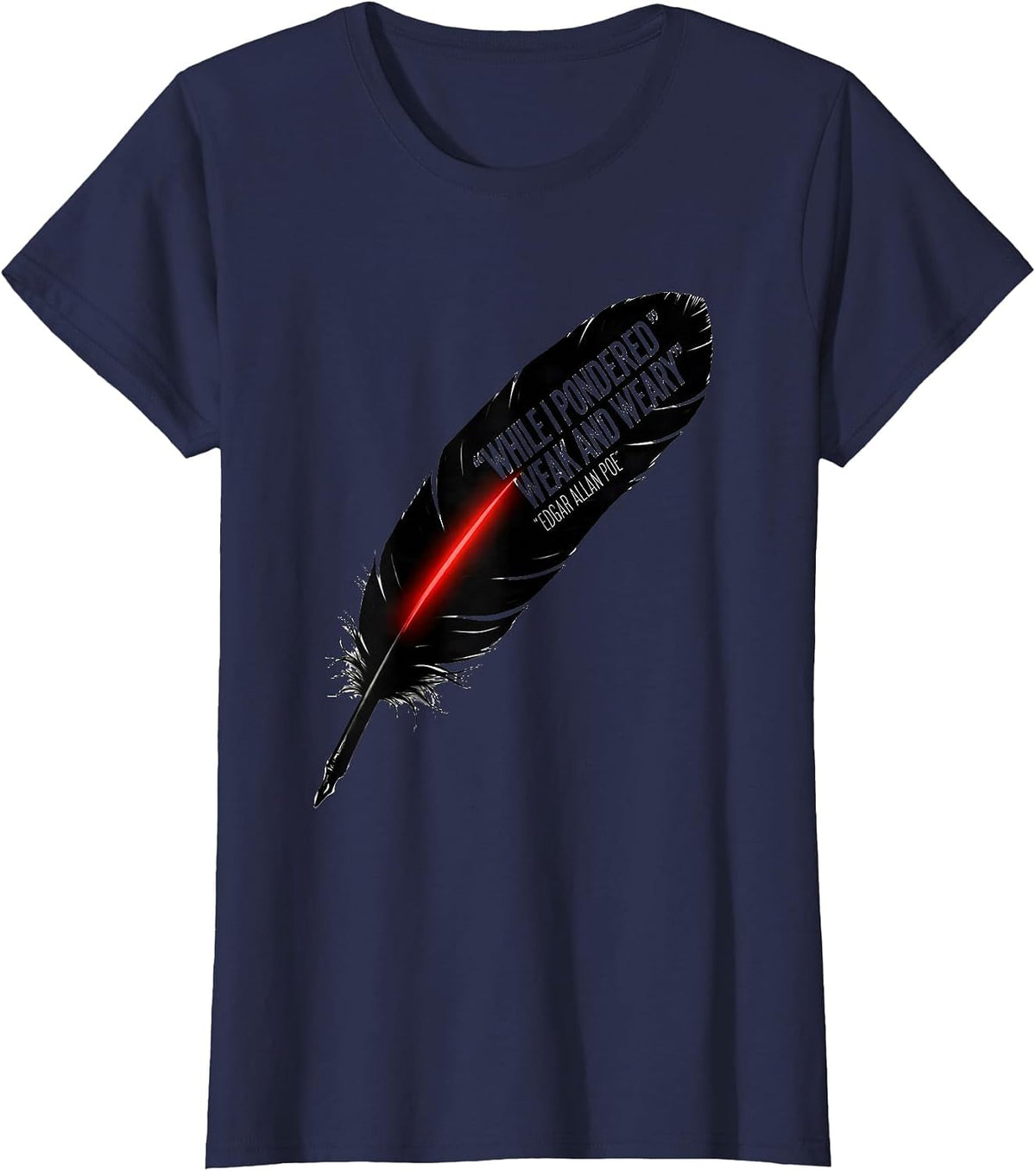 Women's While I Pondered Weak And Weary Edgar Allan Poe Literary Fan T-Shirt - Navy Blue