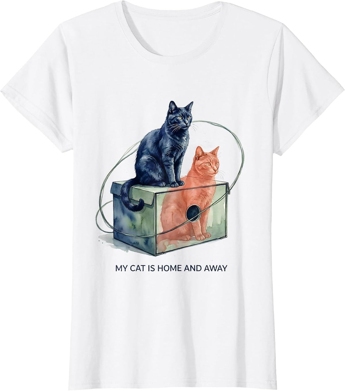 My Cat Is Home And Away Watercolor Quantum Physics Humor T-Shirt - White