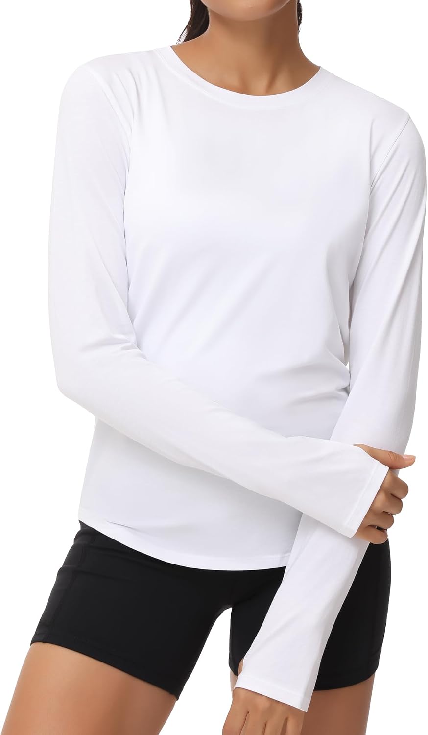 THE GYM PEOPLE Women's Long Sleeve Workout Tops Soft Athletic Running Shirt - White