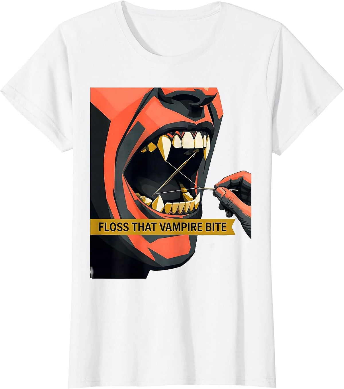 Women's Floss That Vampire Bite Midcentury Modern Dentist Halloween T-Shirt - White