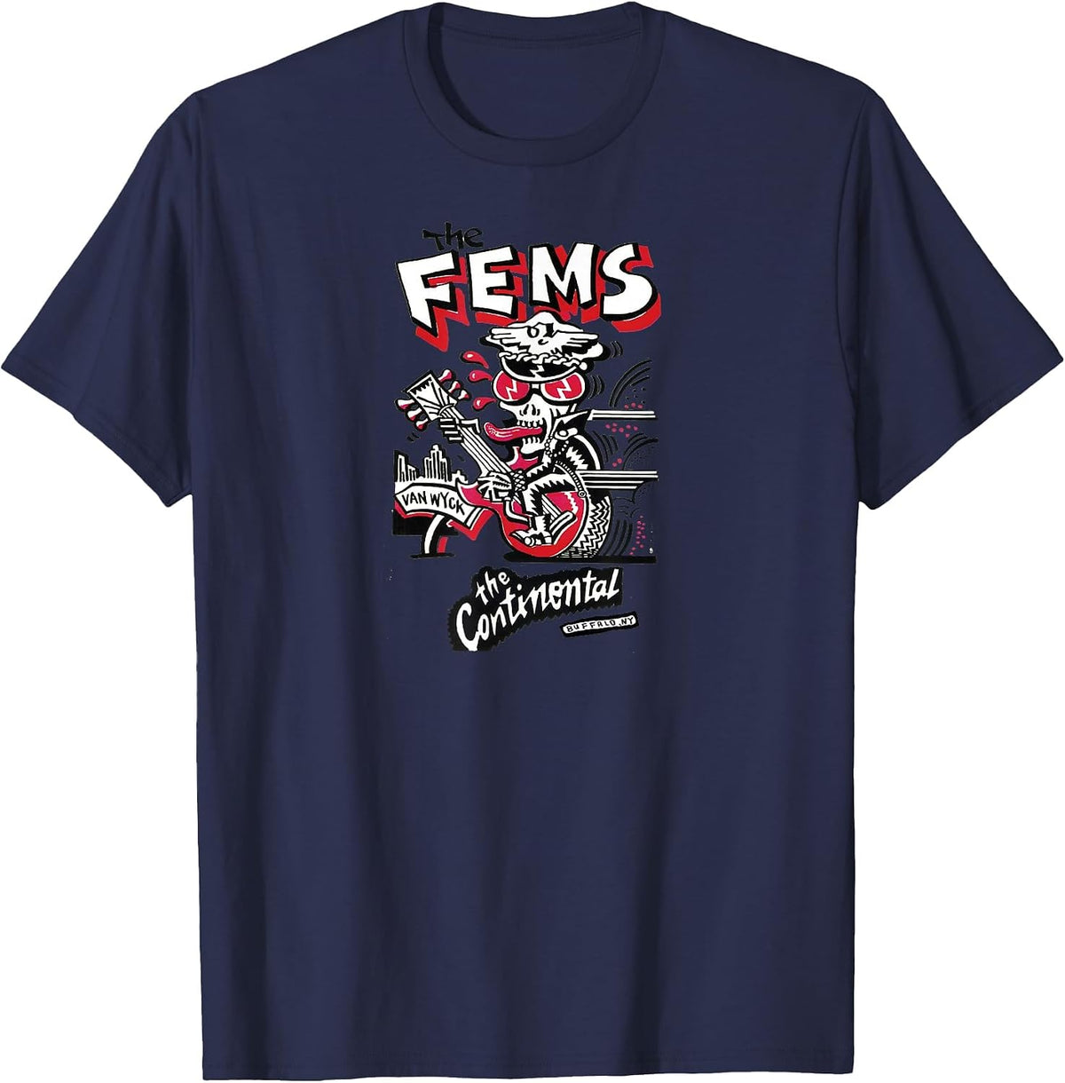 The Fems Continental Retro 80s Concert Poster T-Shirt - Navy Blue