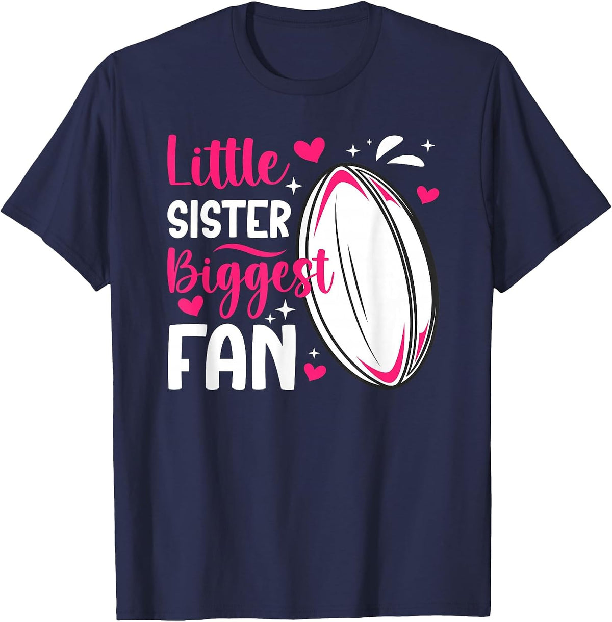 Little Sister Biggest Fan Rugby Sister of A Rugby Player Sis T-Shirt - Navy Blue