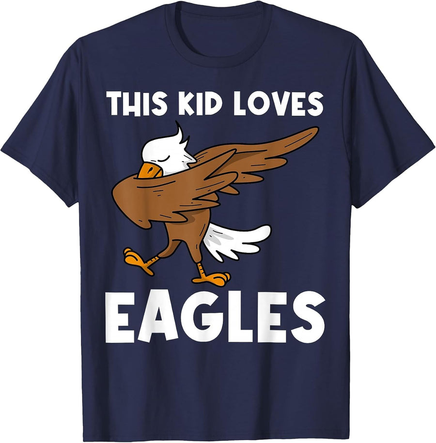 Cool Eagle Kids Boys Dabbing Bald Flying Animal T-Shirt - Navy Blue