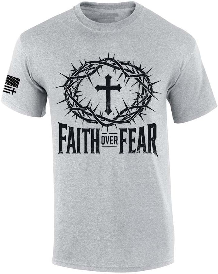 Trenz Shirt Co. Faith Over Fear Crown of Thorns Tee - Sports Grey
