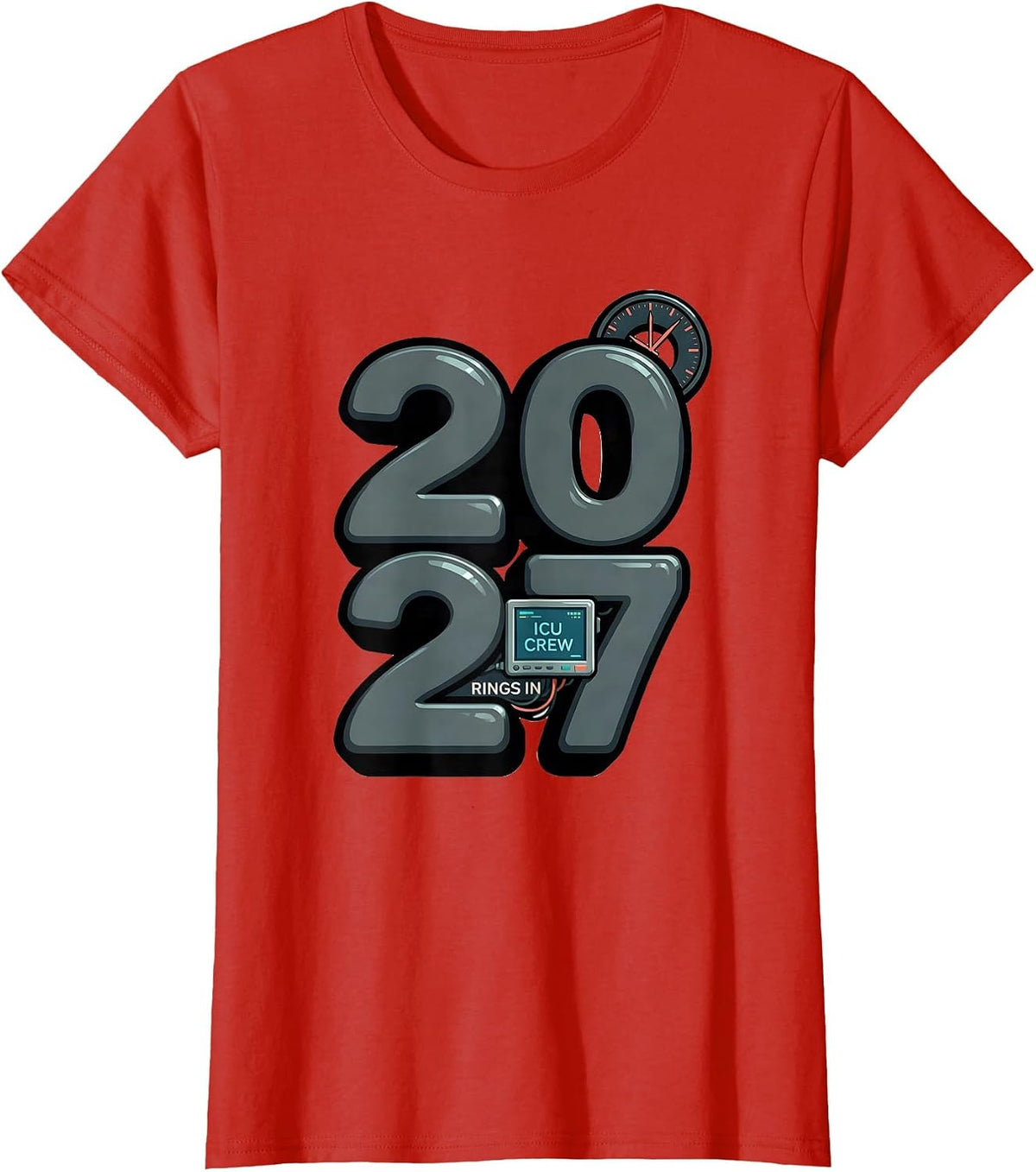 Women's ICU Crew Rings In 2027 Funny Nurse Crew New Years Eve Party T-Shirt - Red