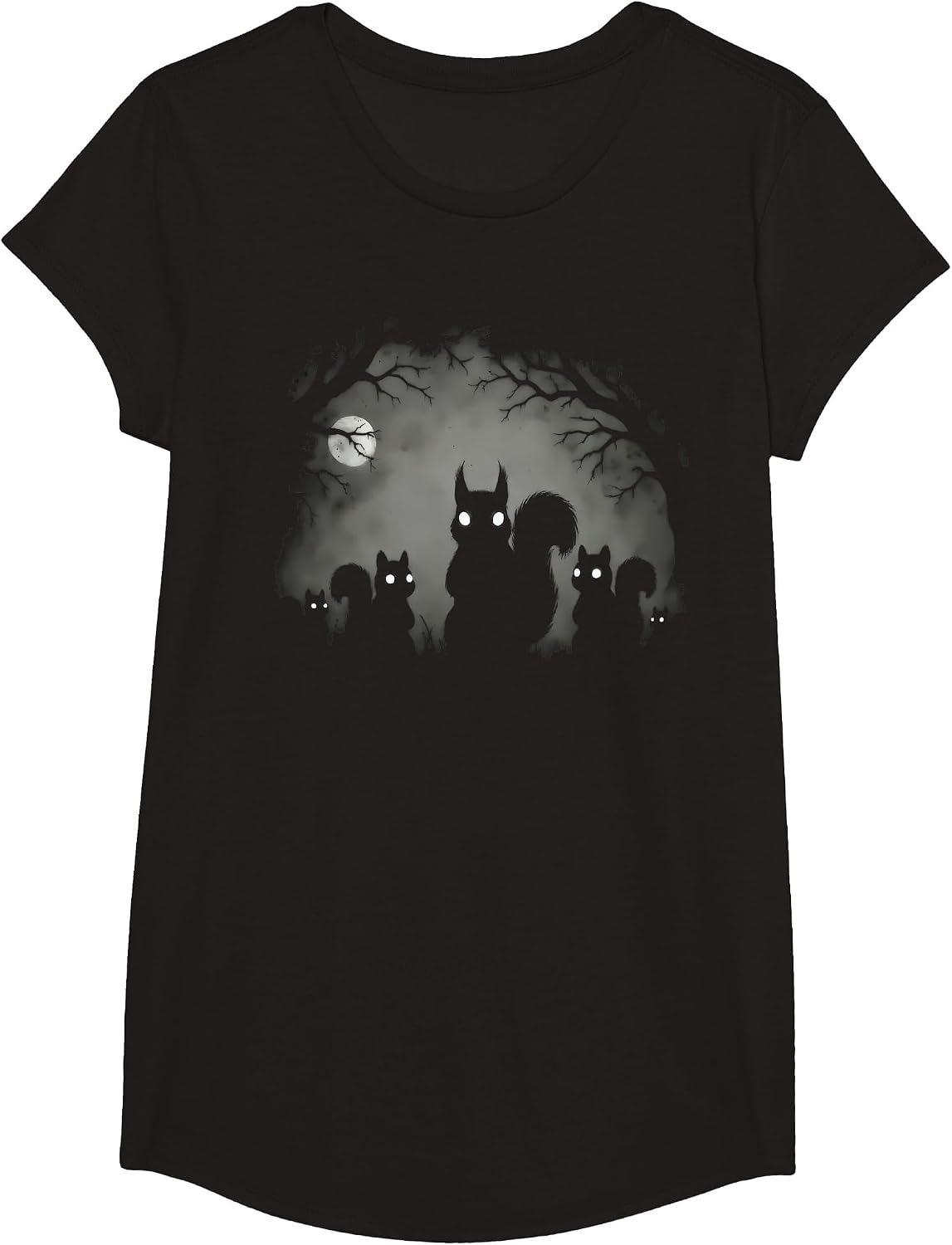 Creepy Gothic Squirrel Halloween Horror Grunge Goth Squirrel Tees T Shirts - Girls Black