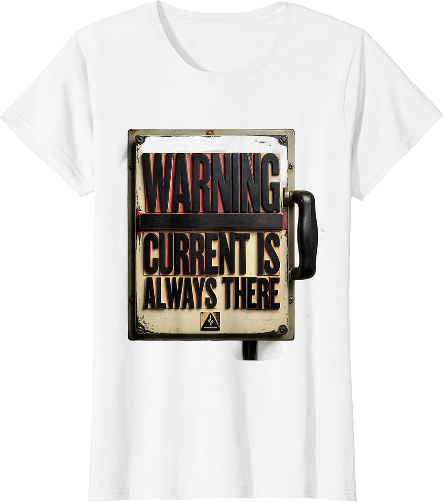 Women's WARNING CURRENT IS ALWAYS THERE Funny Electrician Engineer T-Shirt - White