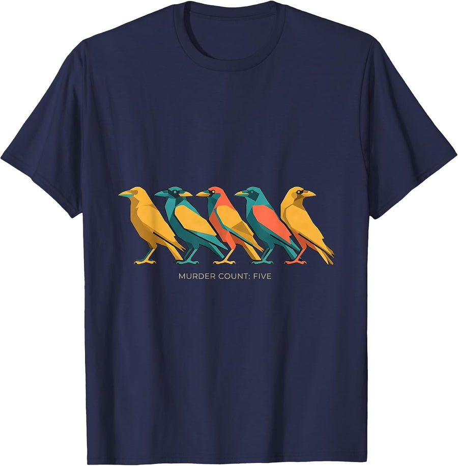 MURDER COUNT: FIVE Dark Humor Crow Raven Bird Lover Gothic T-Shirt - Navy Blue