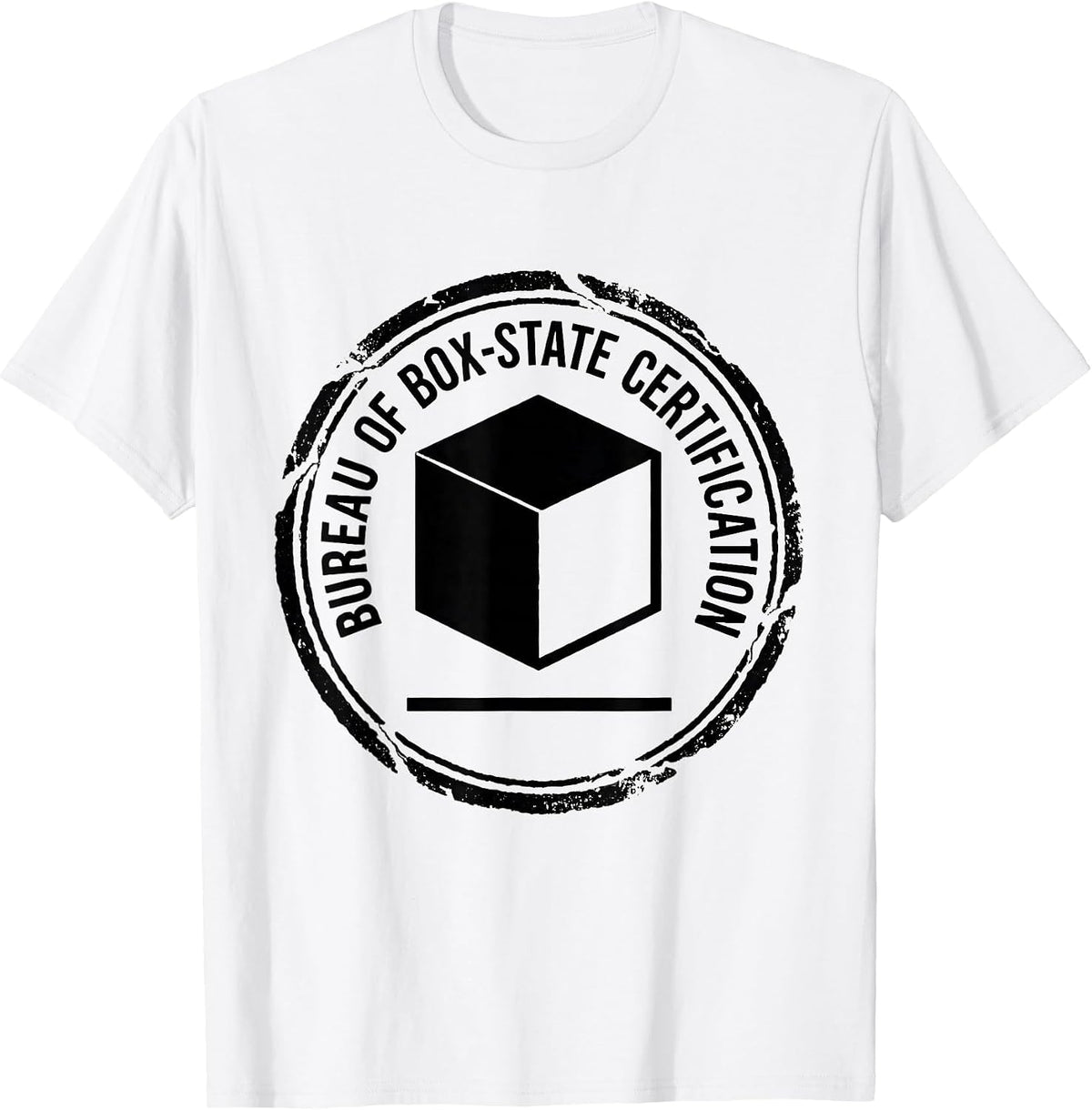 Men's Bureau of Box-State Certification Quantum Physics Humor T-Shirt - White