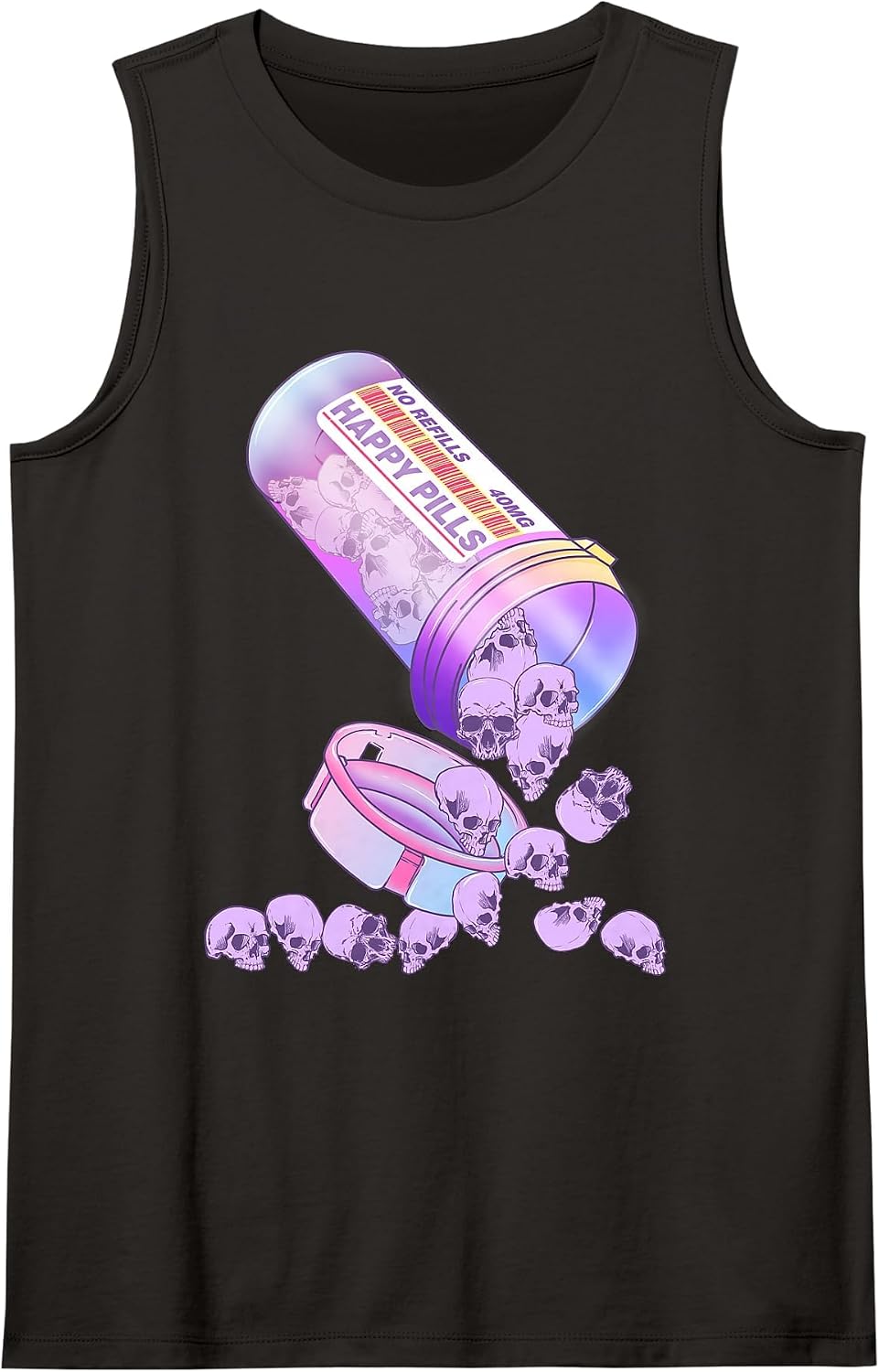 Happy Pills Pastel Goth Kawai Skull Tank Top - Black