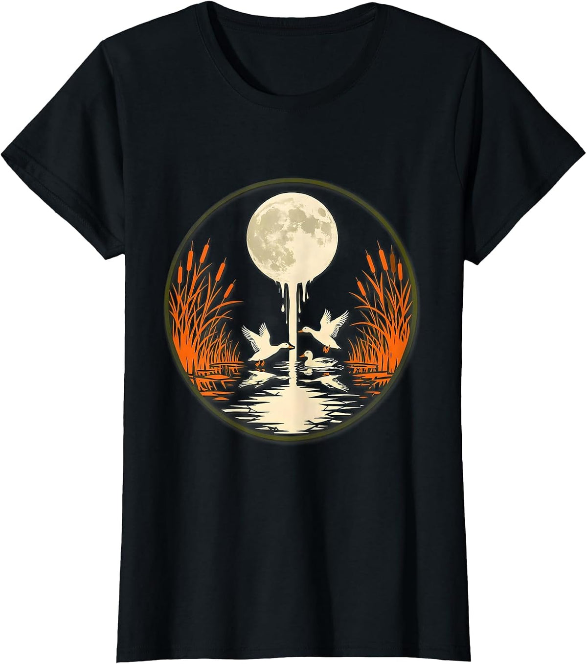 Full Moon Duck Marsh Camo Illustration T-Shirt - Black