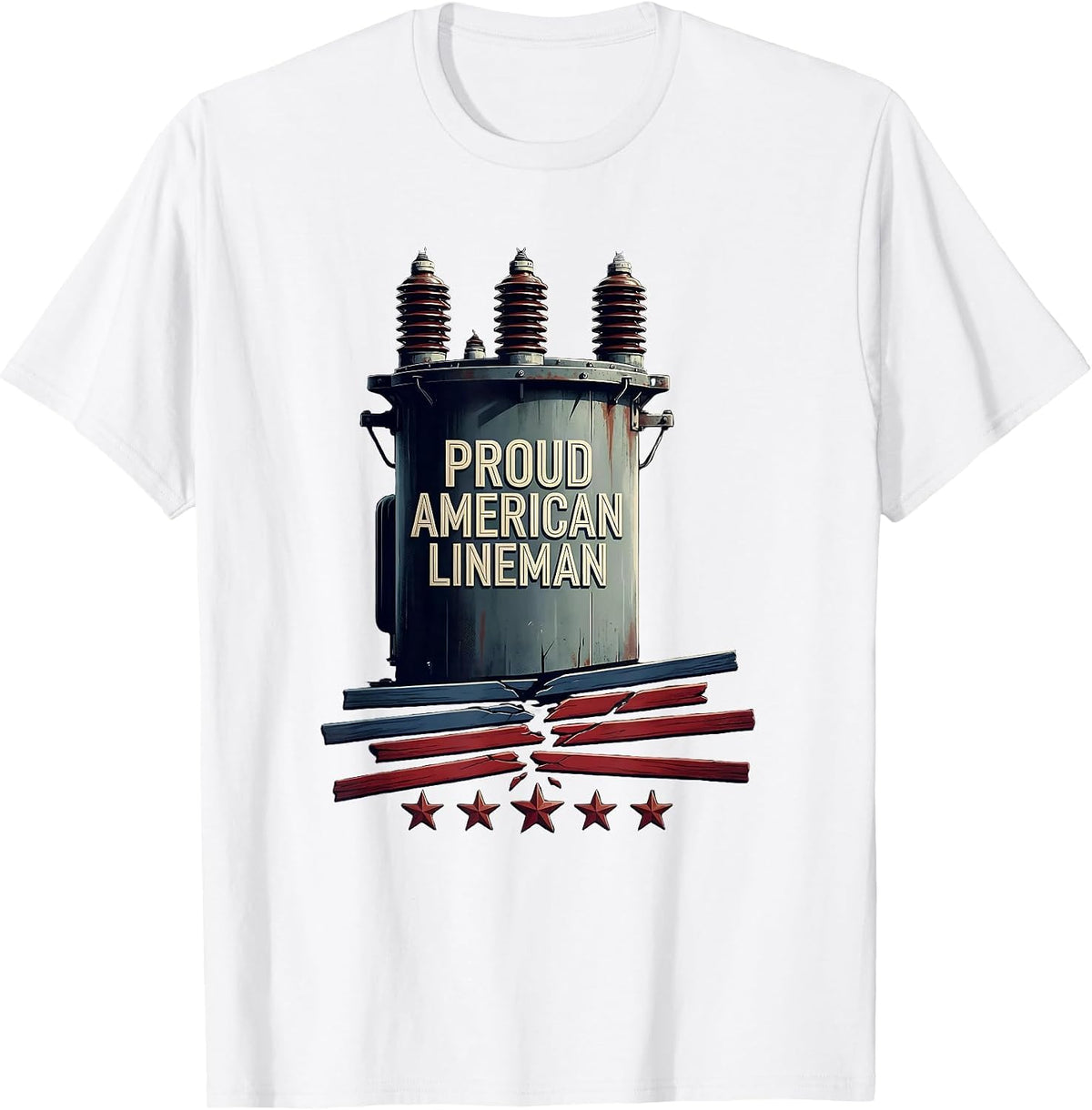 Men's Proud American Lineman Patriotic Electrician Mechanic T-Shirt - White