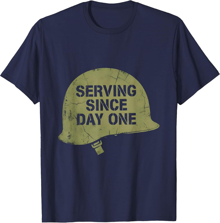 Army Serving Since Day One Military Design T-Shirt - Navy Blue