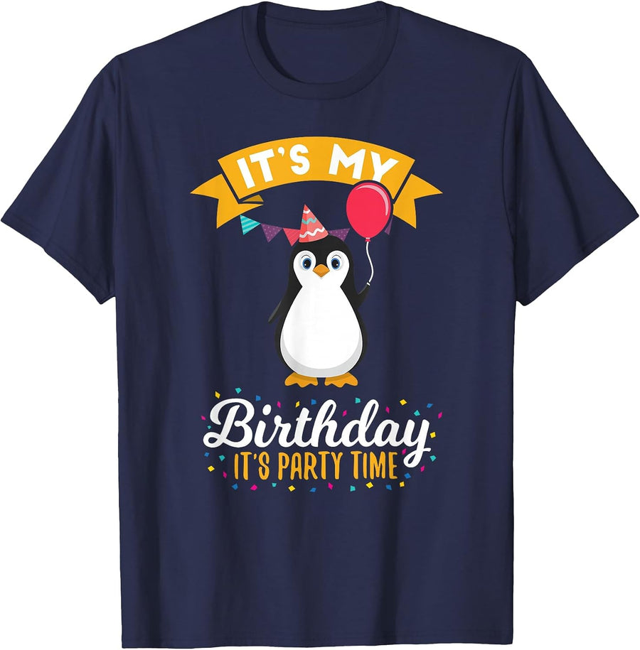 Penguin It's My Birthday T Shirt Party Time Anniversary T-Shirt - Navy Blue