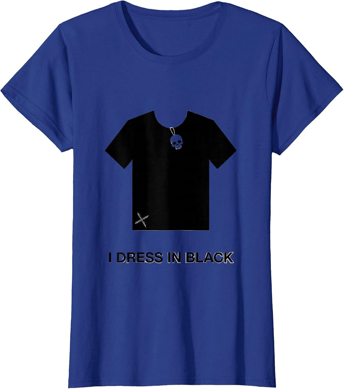 Women's I Dress In Black Minimalist Y2K Grunge Goth Alt Skull T-Shirt - Royal Blue