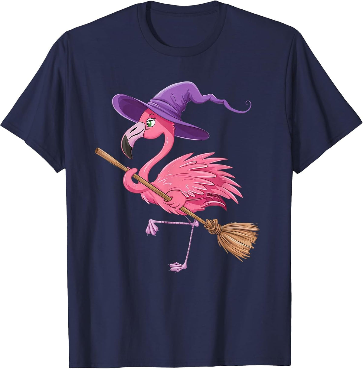 Halloween Flamingo Witch Hats Scary Costumes Men Women Kids T-Shirt - Navy Blue