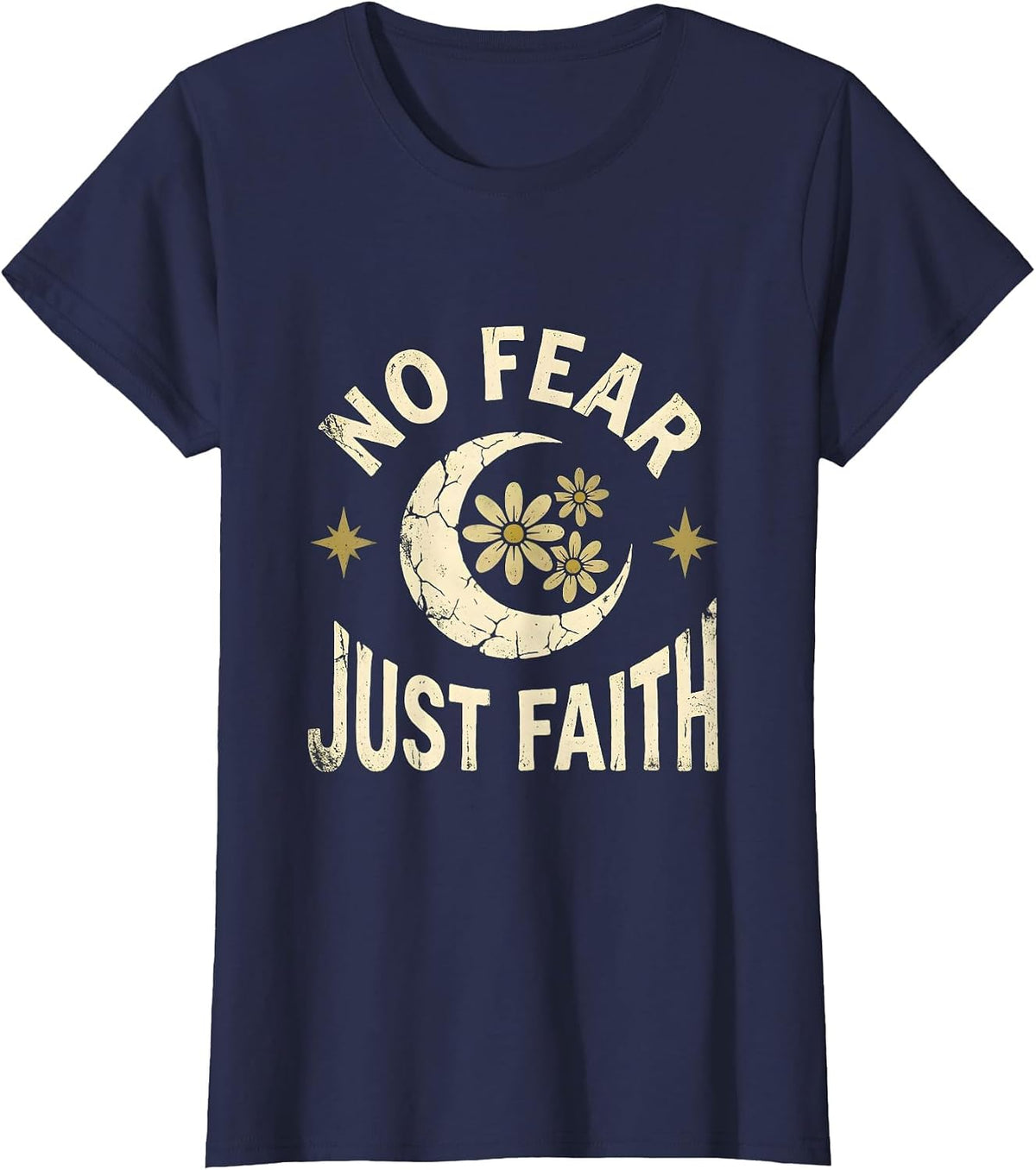 Women's No Fear Just Faith Freedom Over Fear Design T-Shirt - Navy Blue