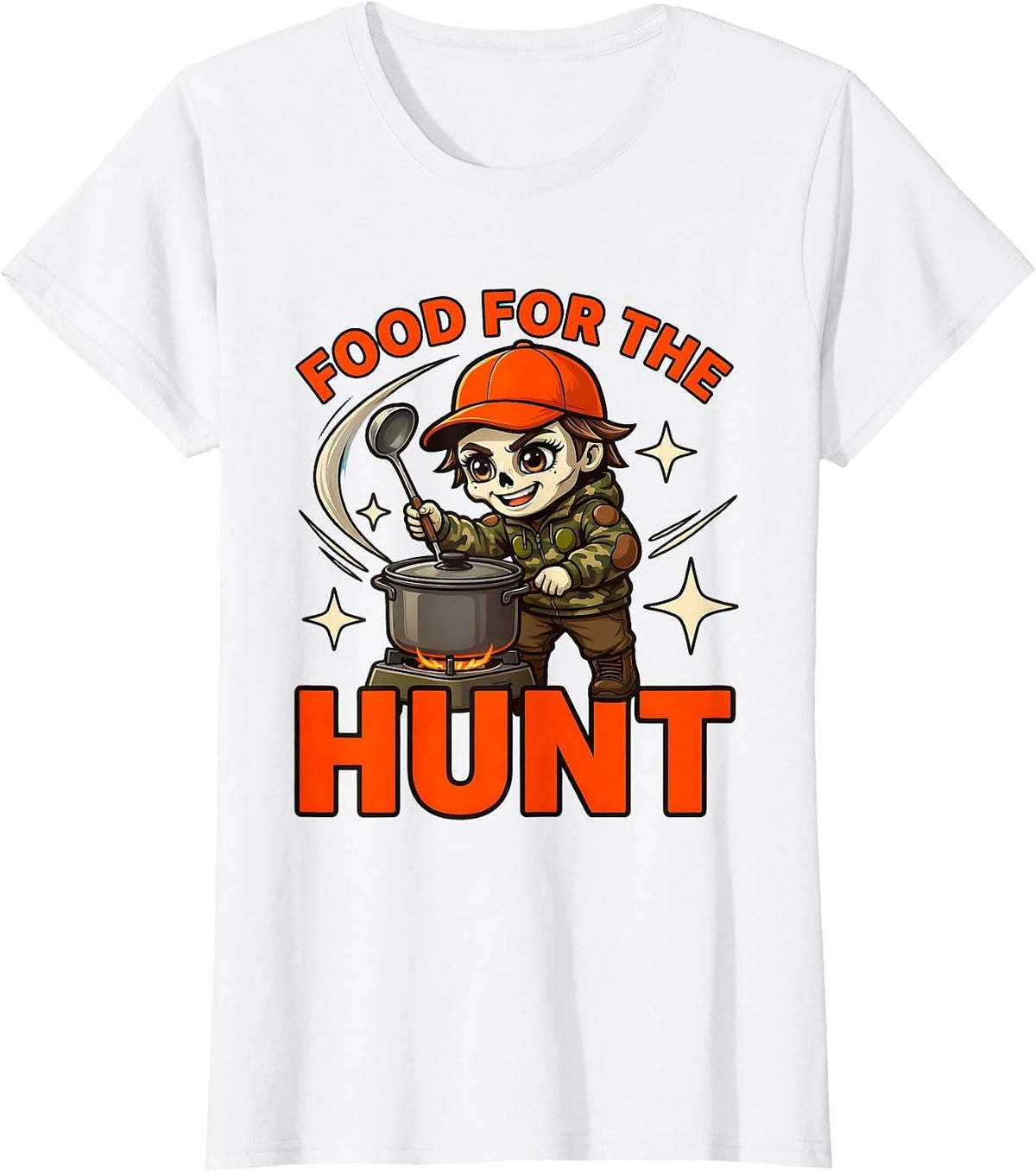 FOOD FOR THE HUNT Funny Hunter Deer Camp Cartoon T-Shirt - White
