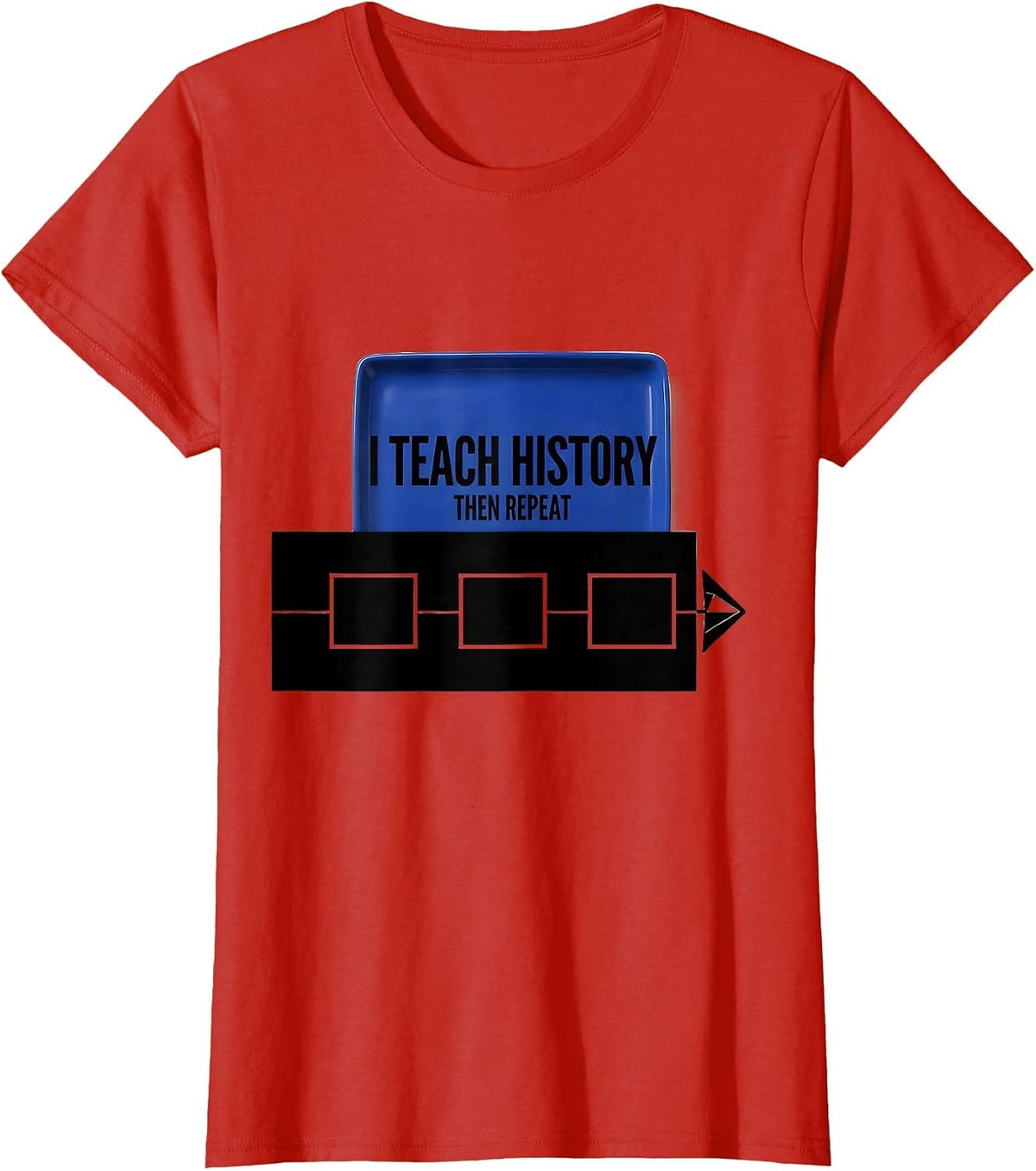 I Teach History, Then Repeat Funny History Teacher Back T-Shirt - Red