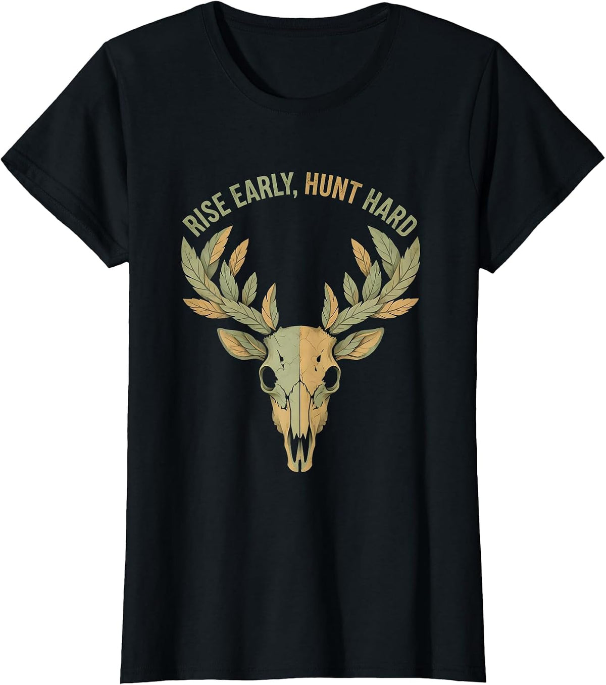 Rise Early Hunt Hard Hunting Graphic Design T-Shirt - Black