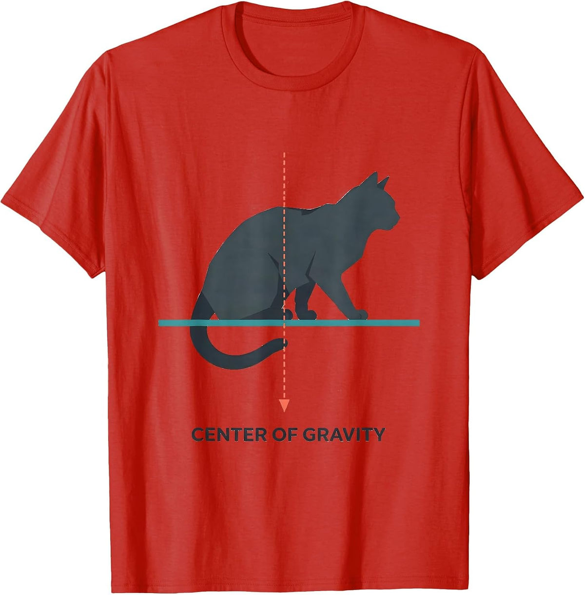 Men's Center Of Gravity Funny Science Cat Teacher Math Pun Humor T-Shirt - Red