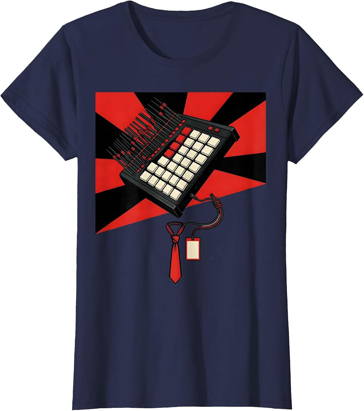 Women's Drum Machine Retro Hip Hop Throwback Graphic T-Shirt - Navy Blue