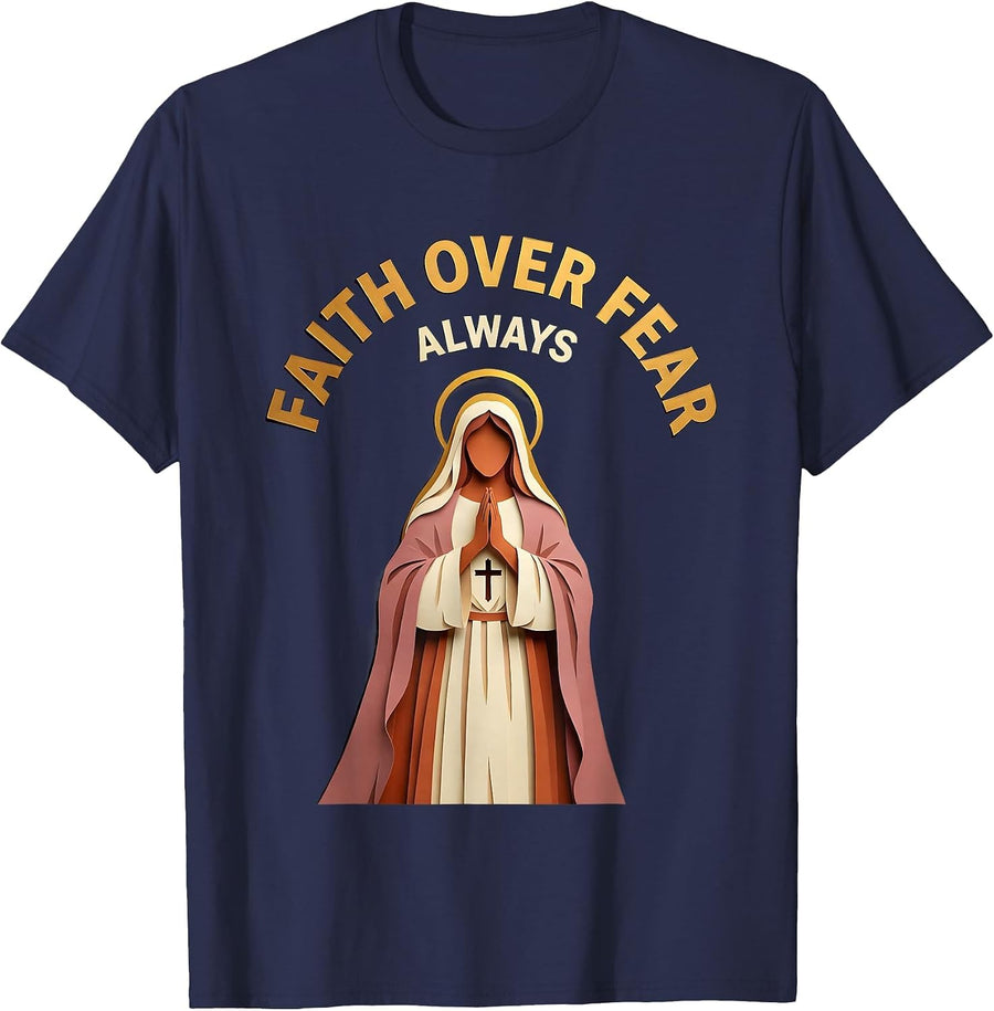 Faith Over Fear Always Jesus Inspirational Design T-Shirt - Navy Blue