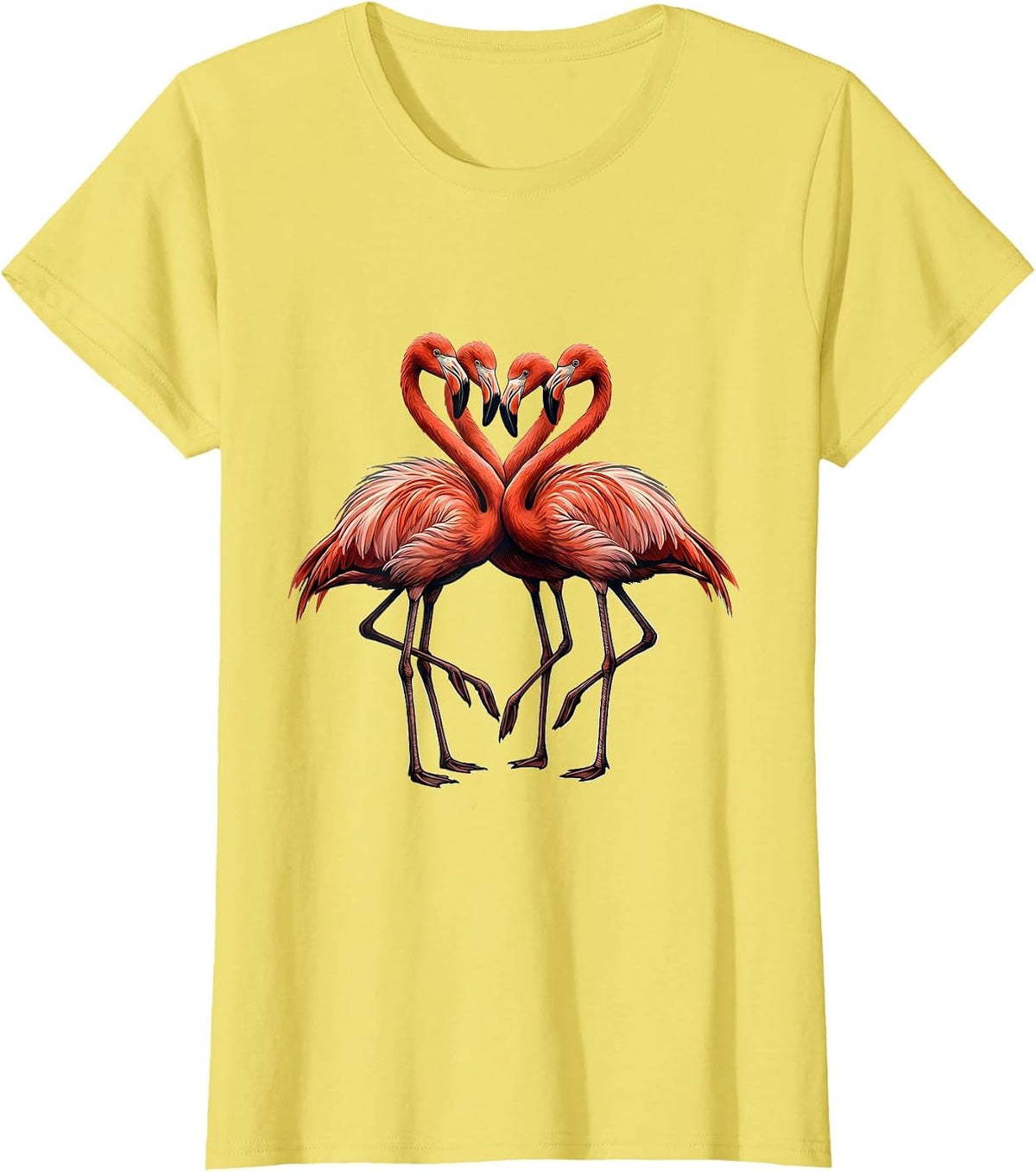 Women's Four Flamingo Flock Family Matching Novelty Humor T-Shirt - Lemon Yellow