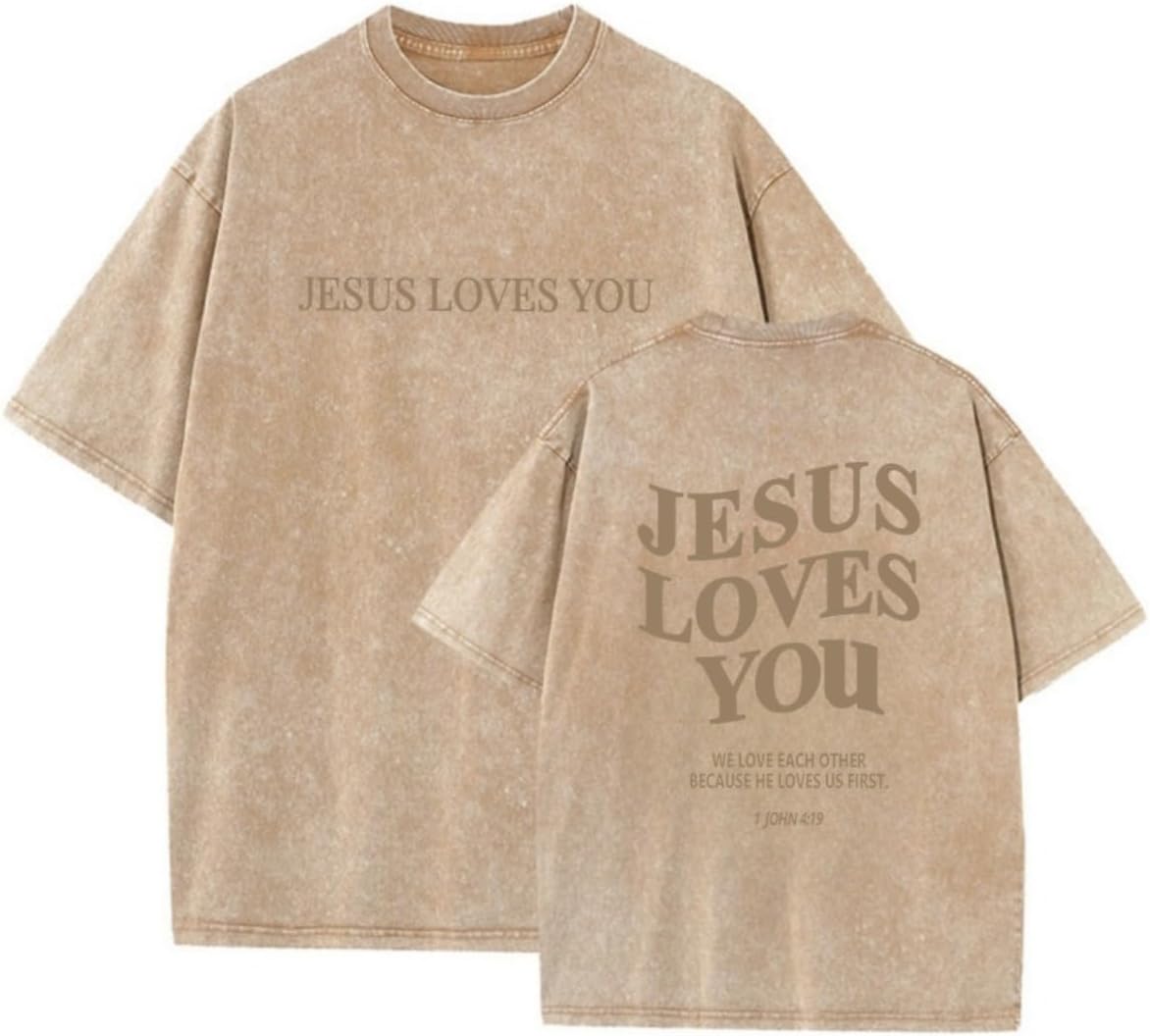Faith Over Fear Shirt for Men Women,Jesus Loves You Shirts Christian Religious Tees Acid Wash God T-Shirt - 12