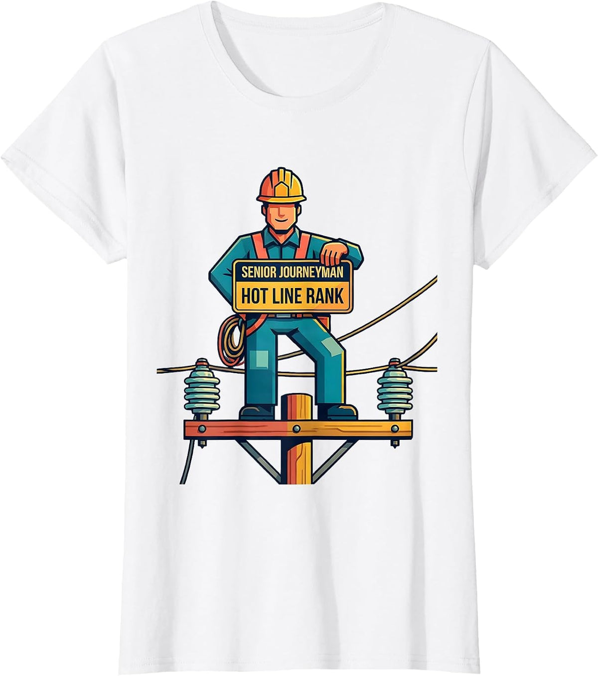 Women's Senior Journeyman Hot Line Rank Funny Electrician Lineman T-Shirt - White