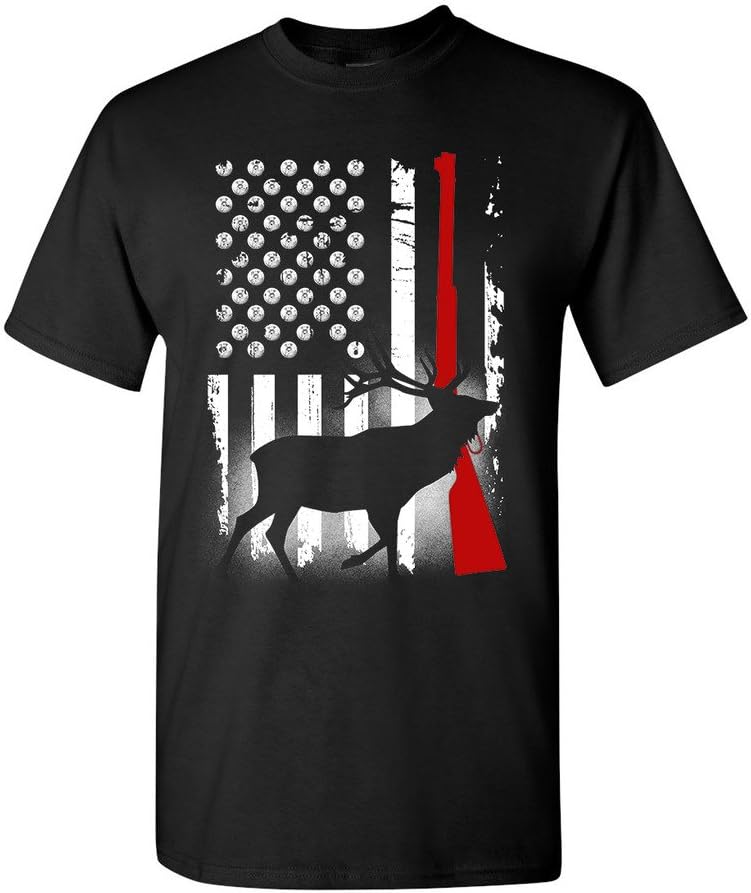 Deer Antlers Gun Hunting American Flag Patriotic DT Adult T-Shirt Tee - Black