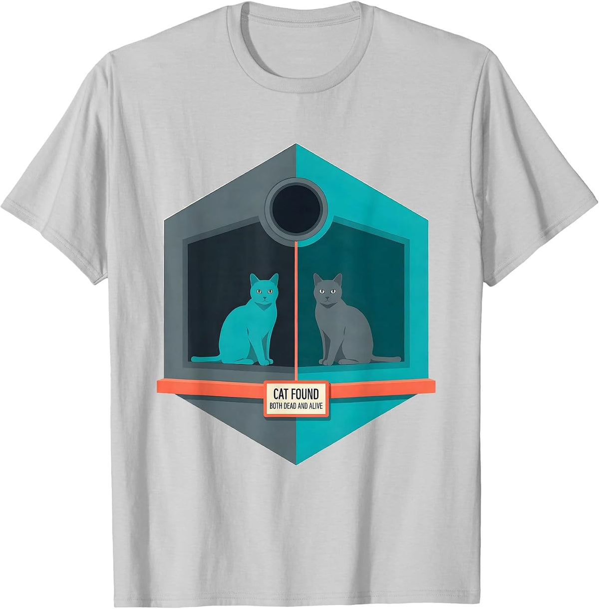 Men's Cat Found Both Dead And Alive Quantum Physics Humor T-Shirt - Silver Grey
