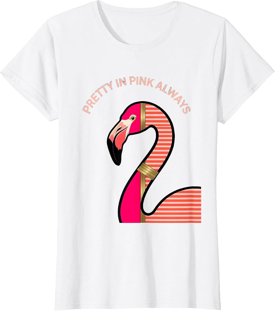 Women's Pretty in Pink Always Flamingo Design T-Shirt - White