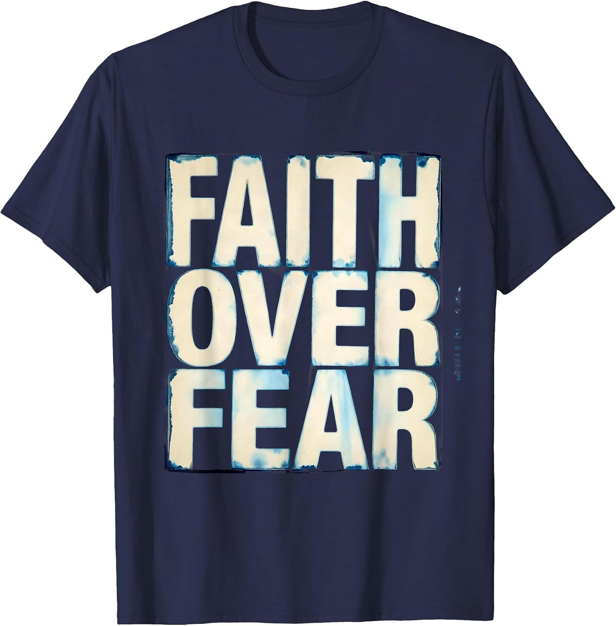 Faith Over Fear Minimal Mountain Religious Design T-Shirt - Navy Blue